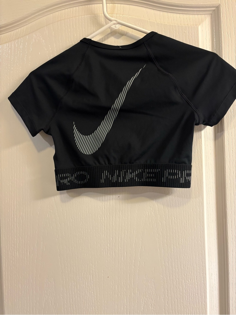Nike Black Pro Crop Top with Elastic Logo Hem - Picture 5 of 11